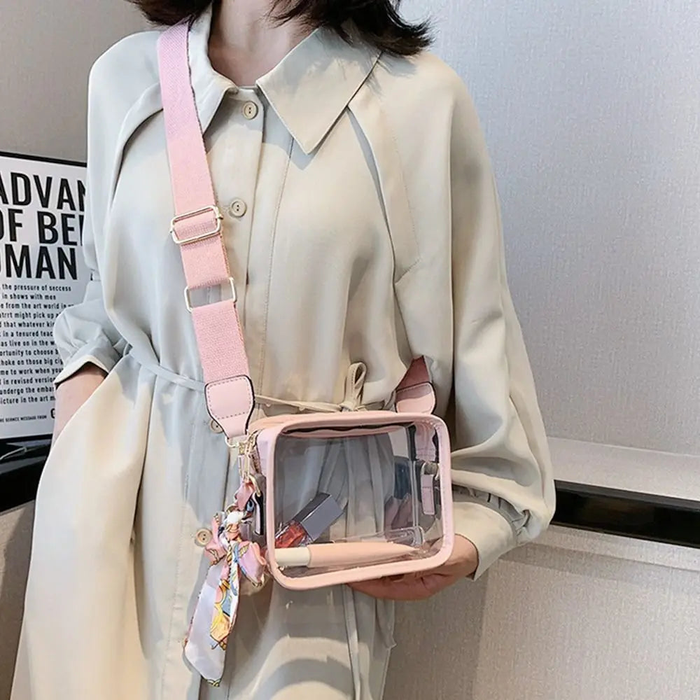 Fashion Shoulder Messenger Bag Transparent Crossbody Bag for Women Girls PVC Jelly Handbag(Excluding ribbons)