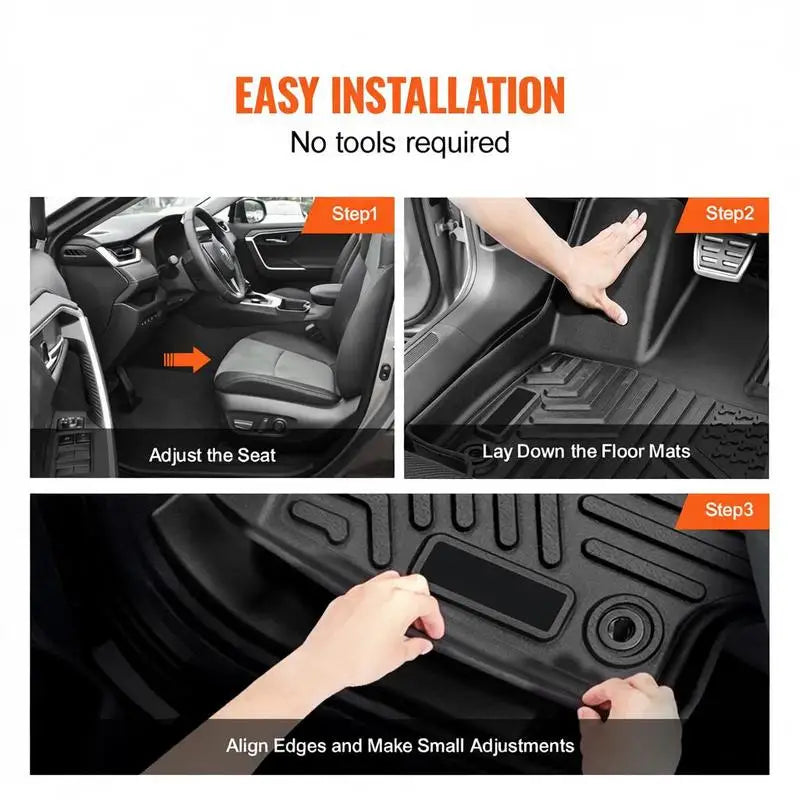 Car floor mats suitable for Toyota RAV4 (not for Hybrid or Prime) 2019–2024, 3-piece inserts for the front and second row, weatherproof custom-fit car floor mats made of TPE black