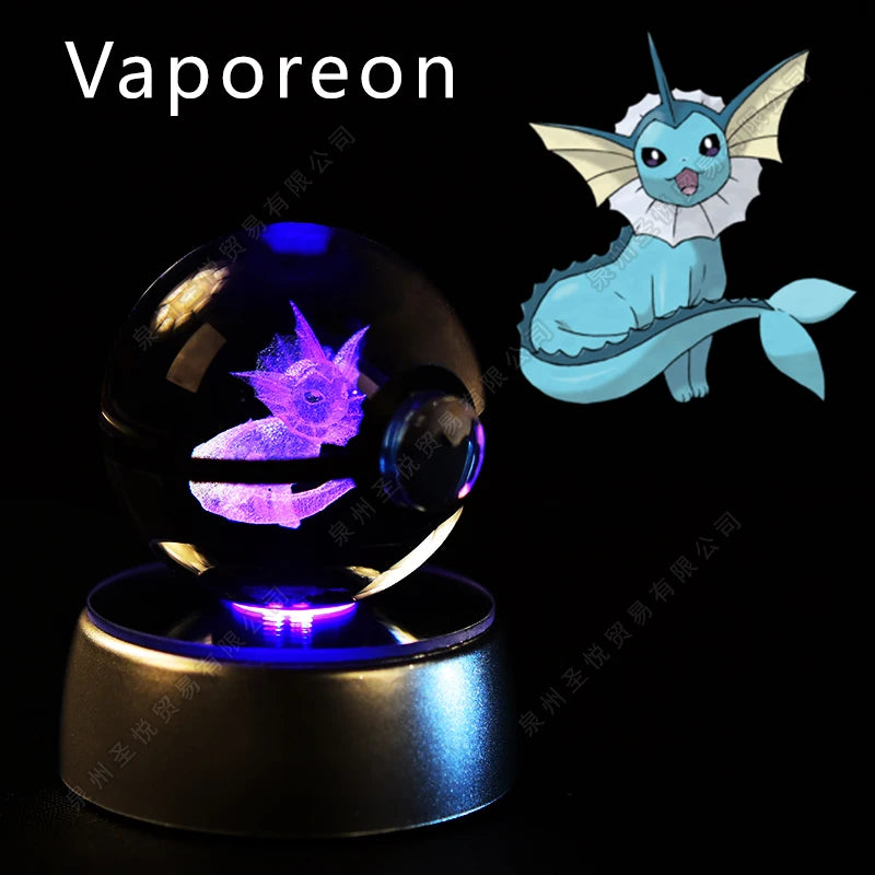 Pokemon Crystal Ball 3D Pikachu Gengar Mewtwo Night Light Lamp Pokeball 3D Glass Pokemon Crystal Ball Statue Kids Birthday Gift