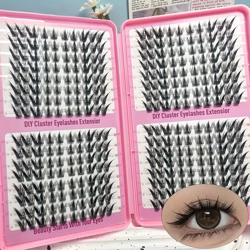 Anime-style Curled Lashes, Natural Pointed Cluster Lashes, Slender Korean-style Makeup Lashes, 256 Cartoon-style False Lashes