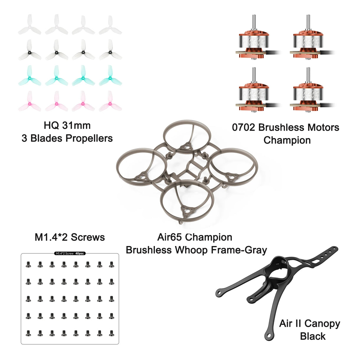 BETAFPV Air65 Champion Brushless Whoop Frame-2.20g 65mm Tiny Whoop, Air 65 II Motor Fixing Screws Pack, HQ 31mm Propellers
