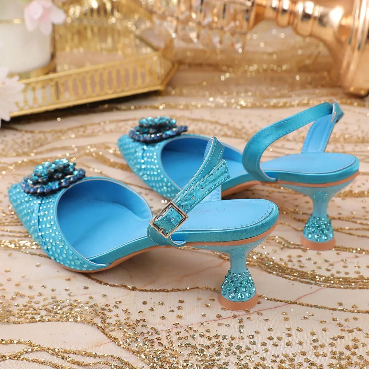 Sky Blue Wedding High Heels for Women Italy Design Rhinestone  Decorate Pointed-Toe Gorgeous Parties 2025 INS Lady Plus Size