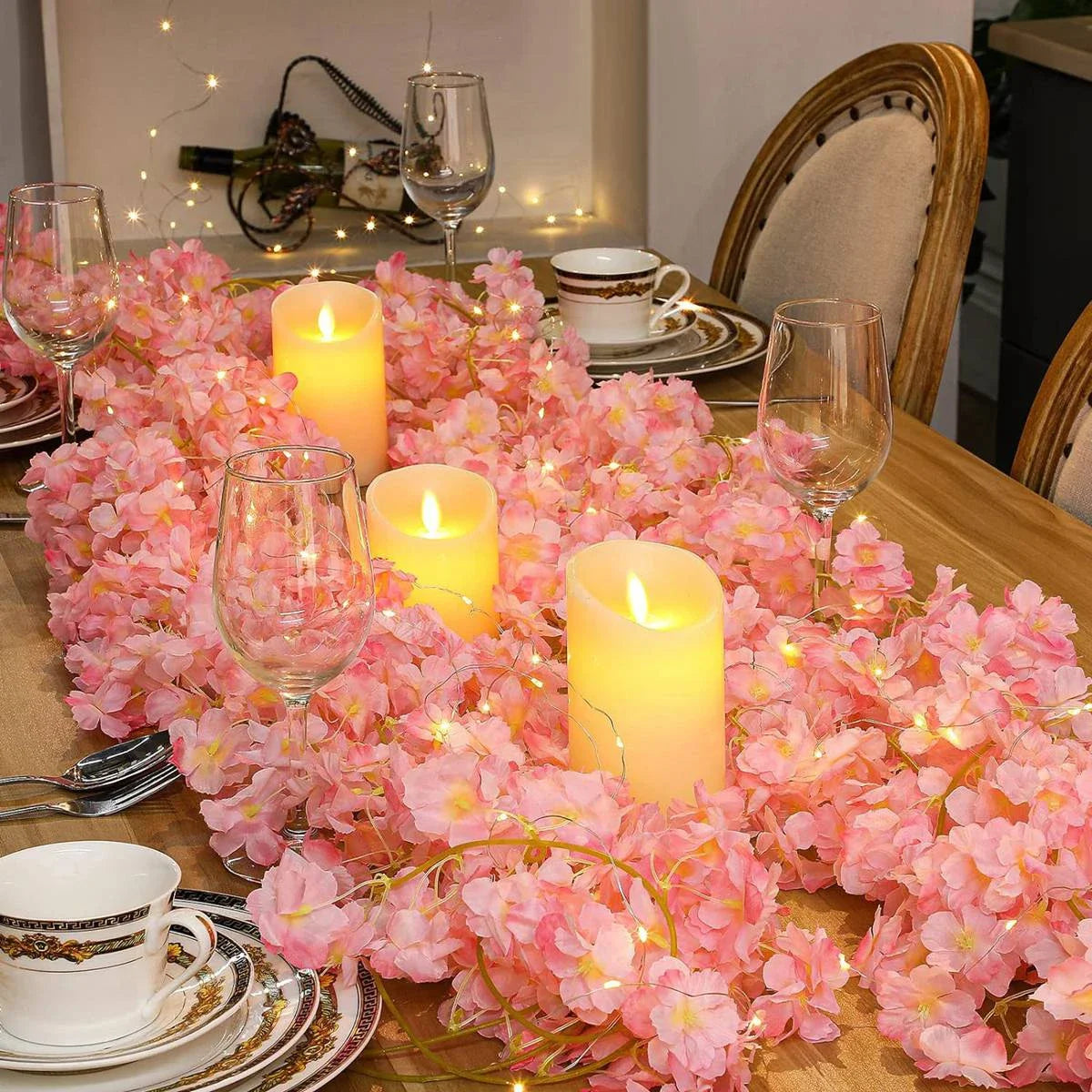 1/2/5M Cherry Blossom String Light Garland Artificial Flower Vines Fairy Lights for Bedroom Wedding Party Holiday Decoration