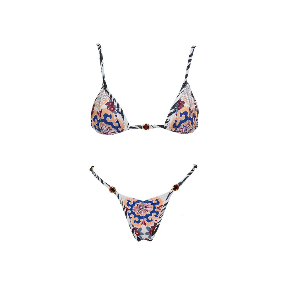 Push Up 2026 New Retro Prints 3 Pieces Bikinis Sets With Mesh Pants Beachwear Sexy Women's Swimsuit Cover-ups Strappy Beach Wear