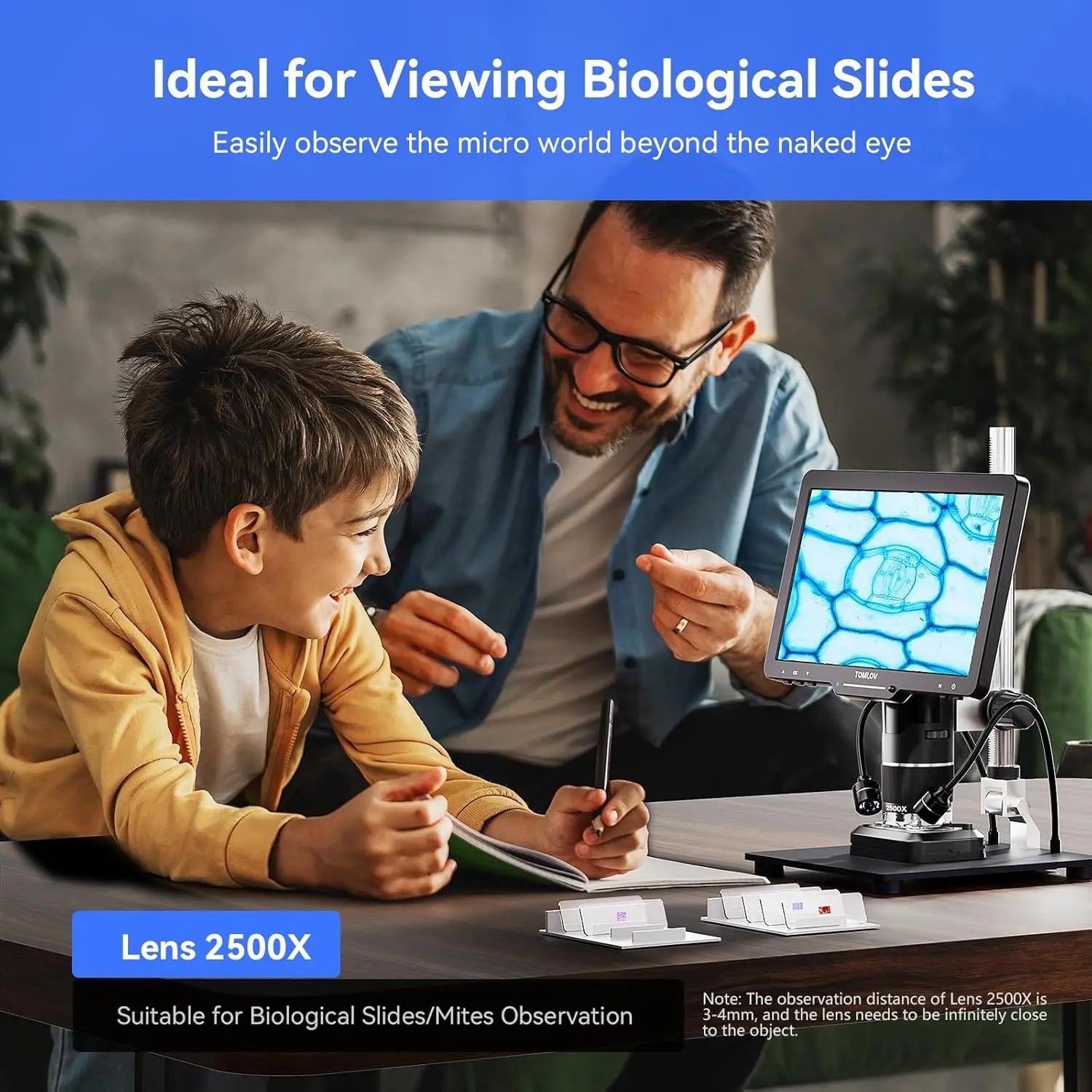 TOMLOV TriL110 3-Lens 2K Digital Microscope 2500X HDMI Coin Microscopes Magnifier 10.1" IPS Screen for  Coins Soldering Tools