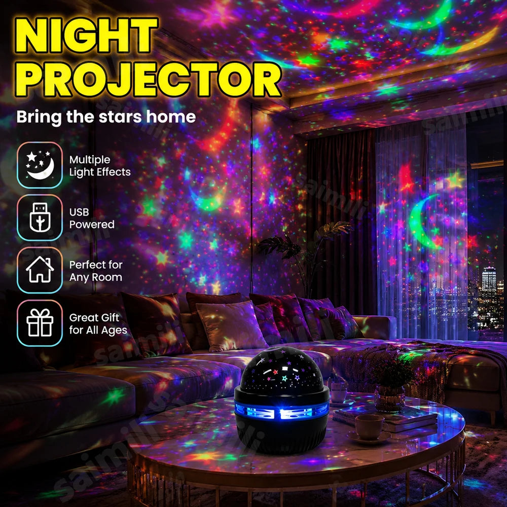 LED Starry Galaxy Projector Light RGB Smart Remote Control Star Aurora Lamp KTV USB Powered Auto Rotating for Home Bedroom Decor