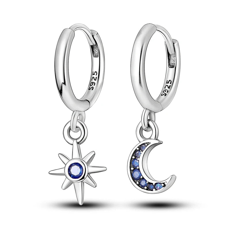New 925 Sterling Silver Star And Moon  Women Earrings Brilliant Wedding Engagement Star Earrings Jewelry Gift