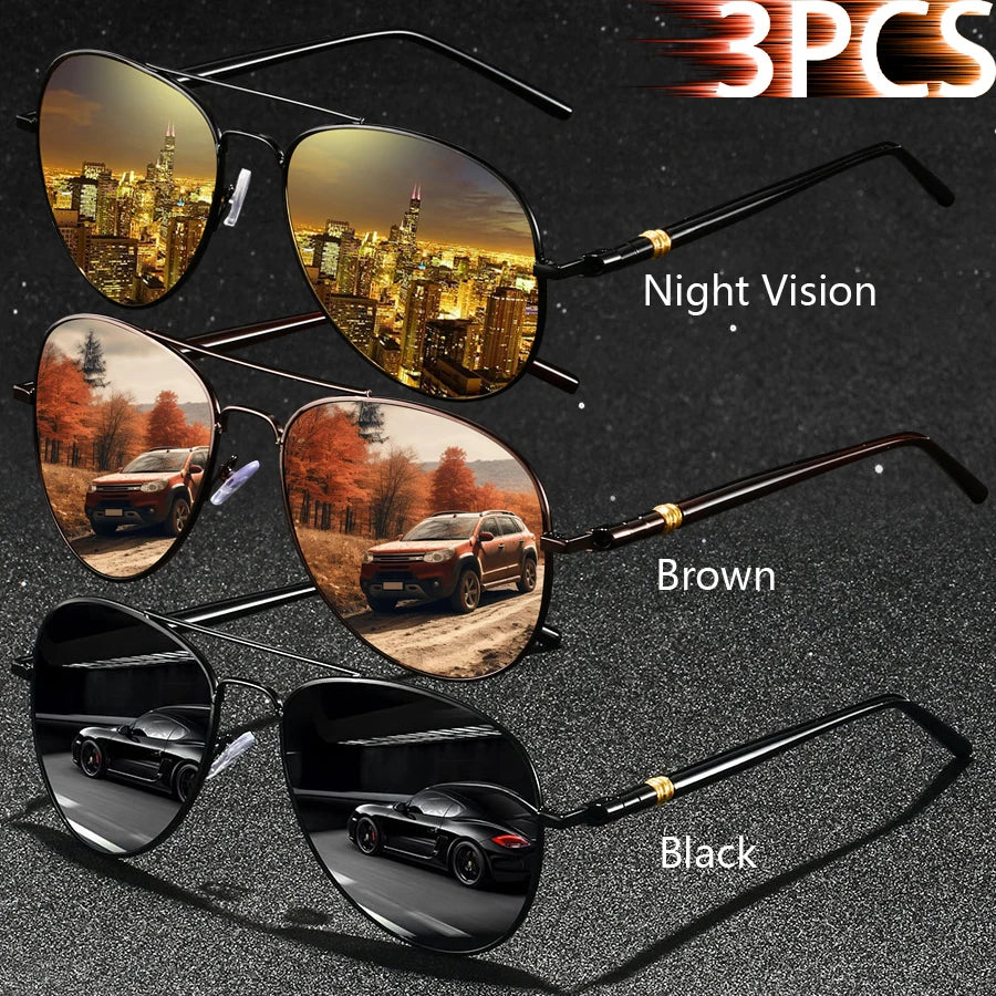 3PCS Fashion Vintage Square Metal Frame Sunglasses Men Women Fishing Driving Luxury Brand Designer Sun Glasses  Eyewear