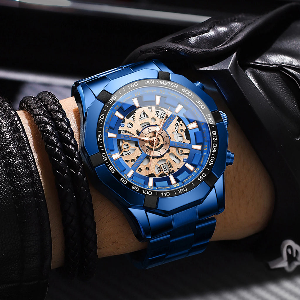 BINBOND Luxury hollow-out quartz wristwatch for men luminous waterproof chronograph men's watch business sport fashion reloj