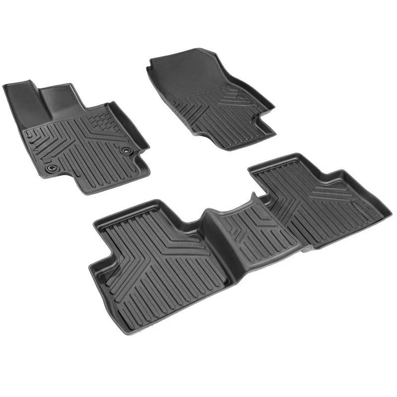 Car floor mats suitable for Toyota RAV4 (not for Hybrid or Prime) 2019–2024, 3-piece inserts for the front and second row, weatherproof custom-fit car floor mats made of TPE black