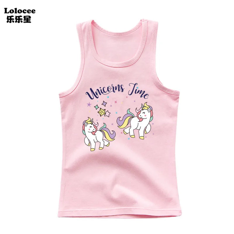 Kids Girl Cute Unicorn Singlet Summer Baby Girls Cotton Tops Toddler Clothes Children Sleeveless Cartoon T-shirts
