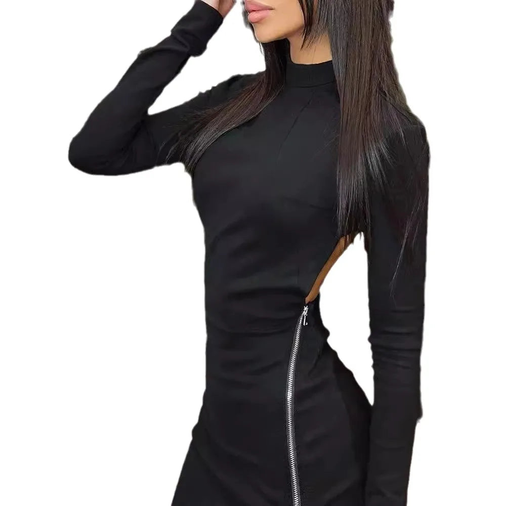 Sheath Dress Women Sexy Vestidos Full Sleeve Slim Side Zipper Split Backless High Street 2025 Spring Summer Short Dresses