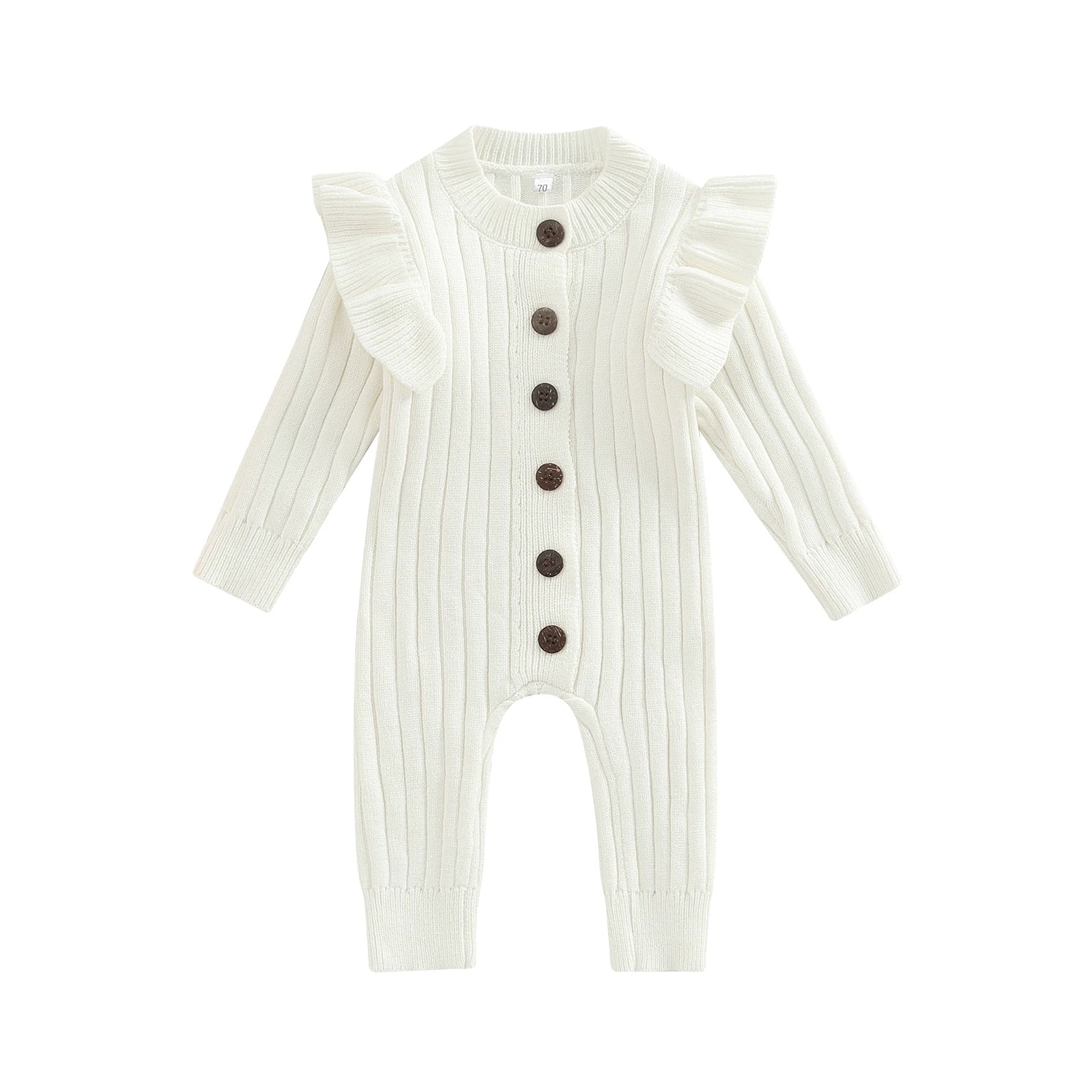 2022-07-08 Lioraitiin 0-18M Baby Girl’s Knitted Long Sleeve Jumpsuit Fashion Solid Round Neck Button Casual Long Romper