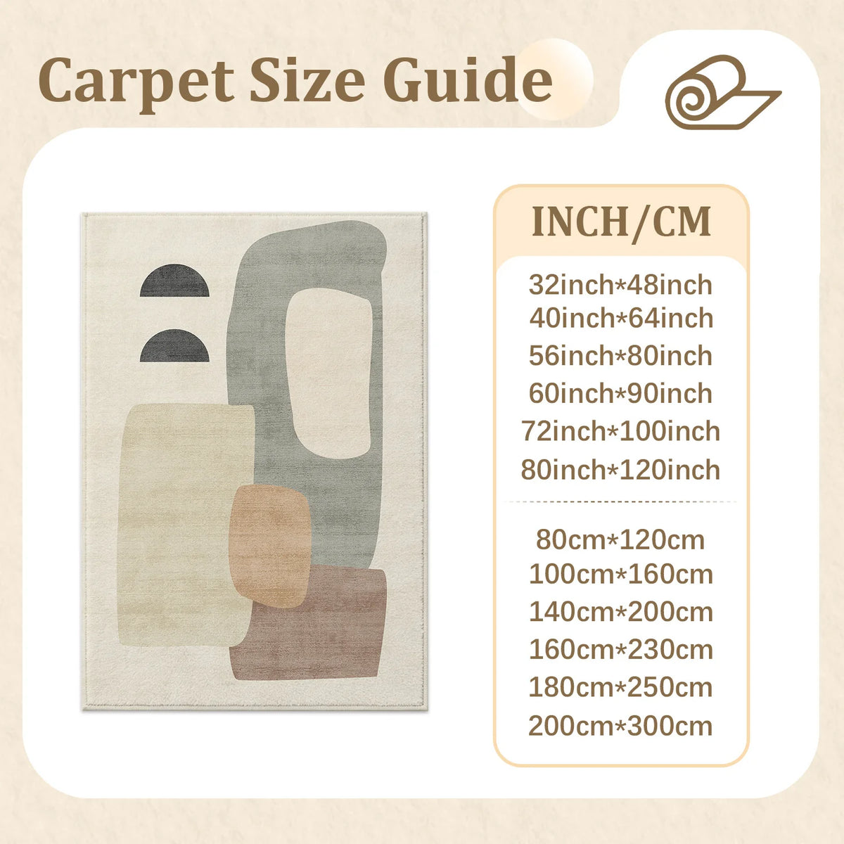 Large Abstract Geometric Area Rug, Soft Velvet Low Pile with Non-slip Dotted Backing, Machine Washable Neutral Modern Indoor Floor Carpet for Living Room Bedroom Decor