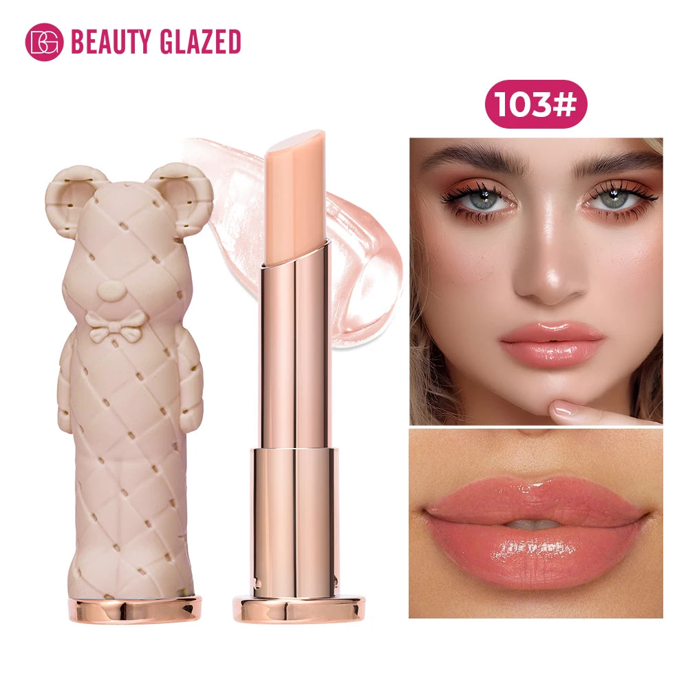 BEAUTY GLAZED Pink Bear Long Lasting Moisturizing Waterproof Natural Lip Balm Natural Formula Repairs Dry Lips Makeup