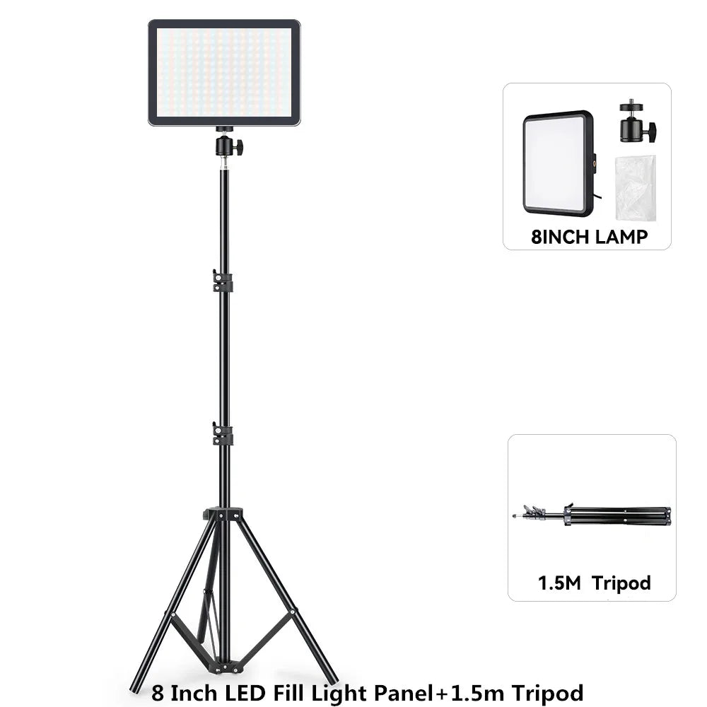 LED Photography Video Light Panel Lighting Photo Studio Lamp Kit with 8/12 Inch Adjustable Brightness,for YouTube Live Streaming