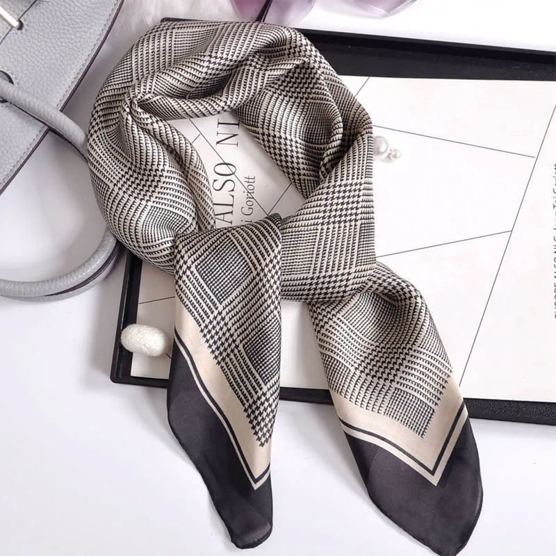 Luxury Apricot Print 70*70cm Silk Square Scarf Women Soft Satin Hairband Neckerchief Tie Female Headband Foulard Bag Ribbon Gift