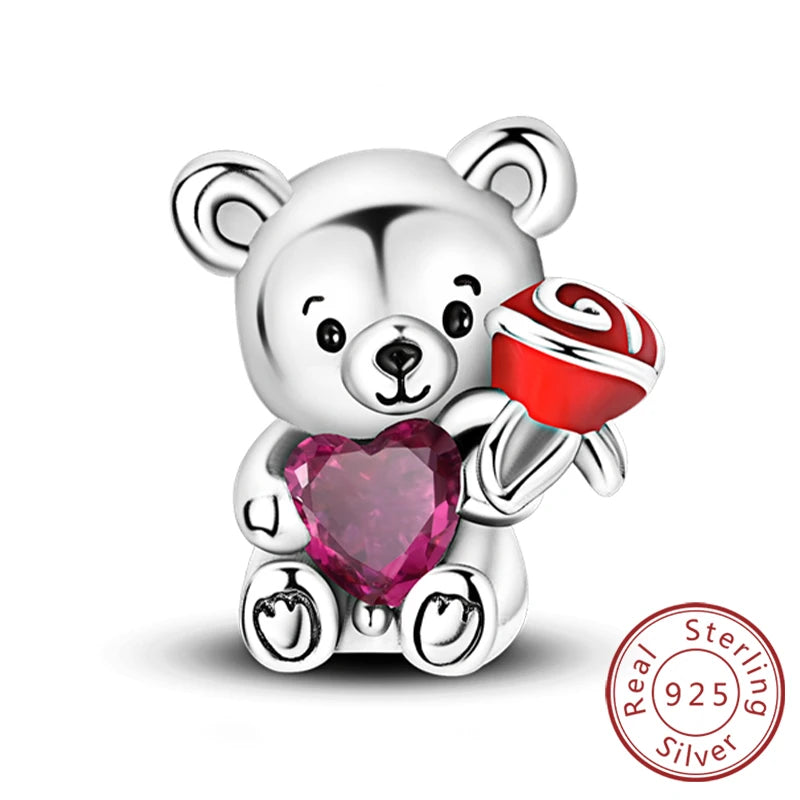 Hot Sale Charm Bead Pendant 925 Sterling Silver Firefly Love Heart Cats Dogs Sunflower Charm for Bracelet Women DIY Jewelry Gift
