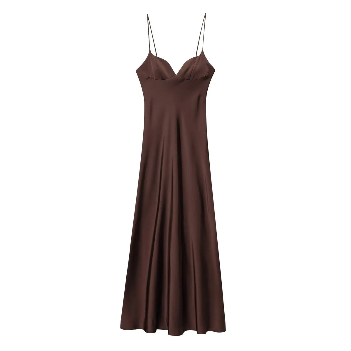HH 2025 Women Red V-Neck Holiday Style Satin Texture Long Dress Sleeveless Summer Women's Back Zipper Fashion Sling Dresses