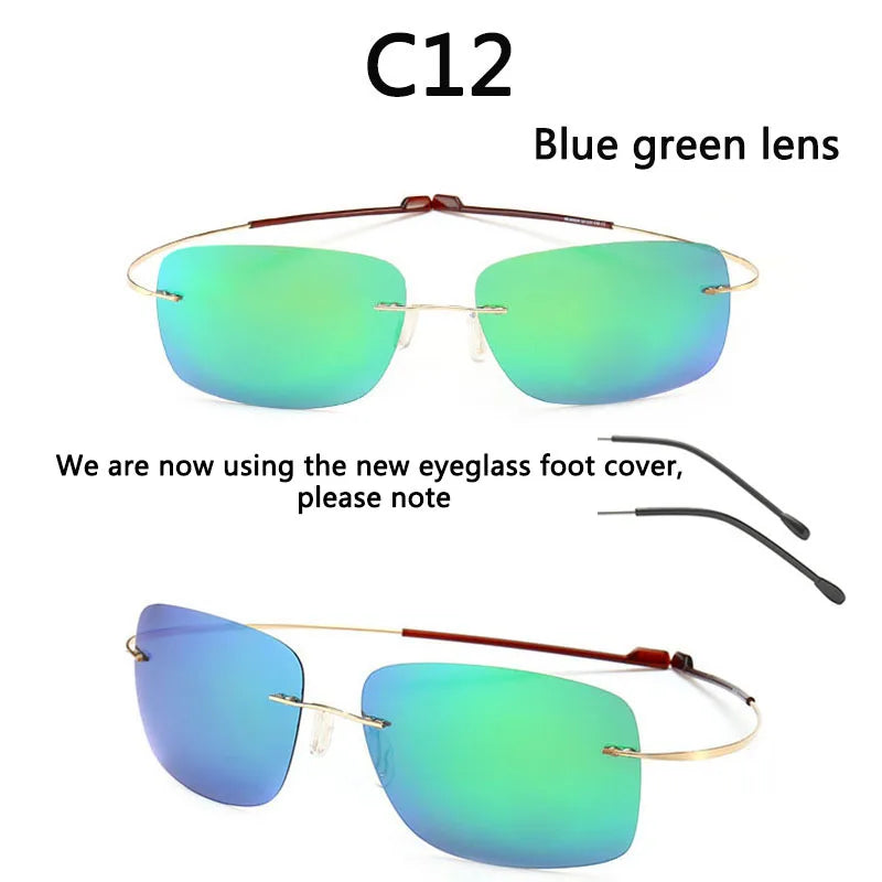 NEW Cool 100% Pure Titanium Rimless sunglasses Polarized Lenses Grey Super Thin Lenses Sun-shade UV protection UV400 spring leg