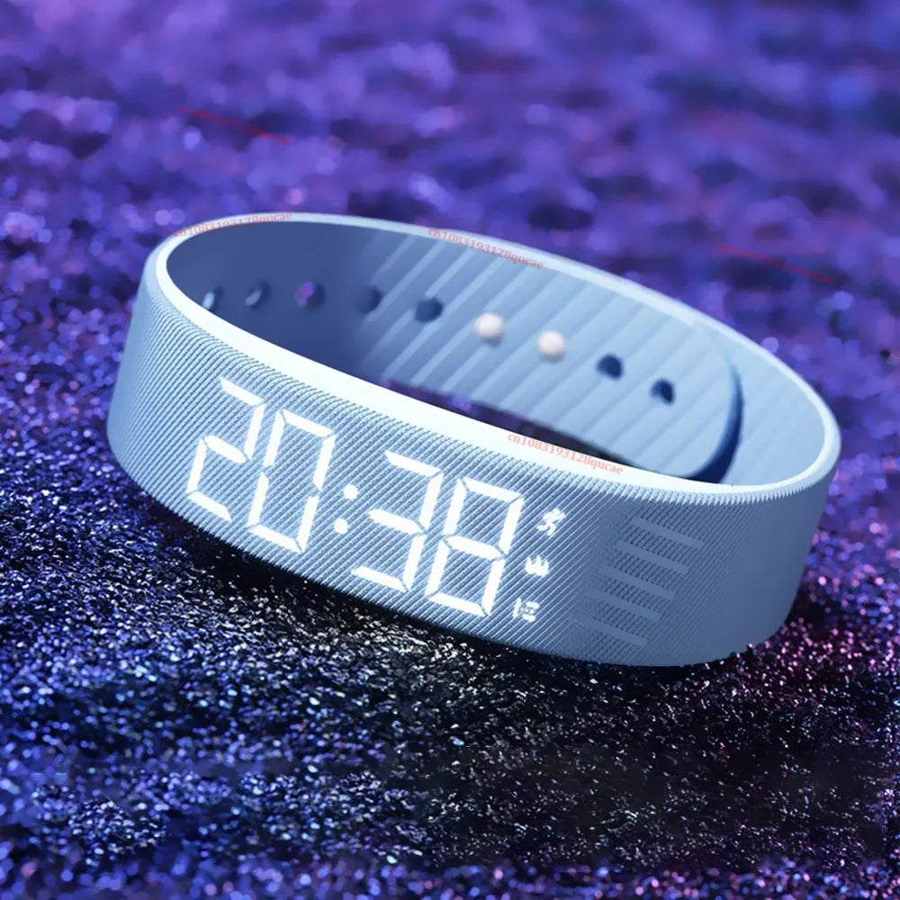 LED Digital Alarm Clock Watch Adjustable Snooze-proof Alarm Bracelet with Running Pedometer IP65 Waterproof Vibrating Alarm F107