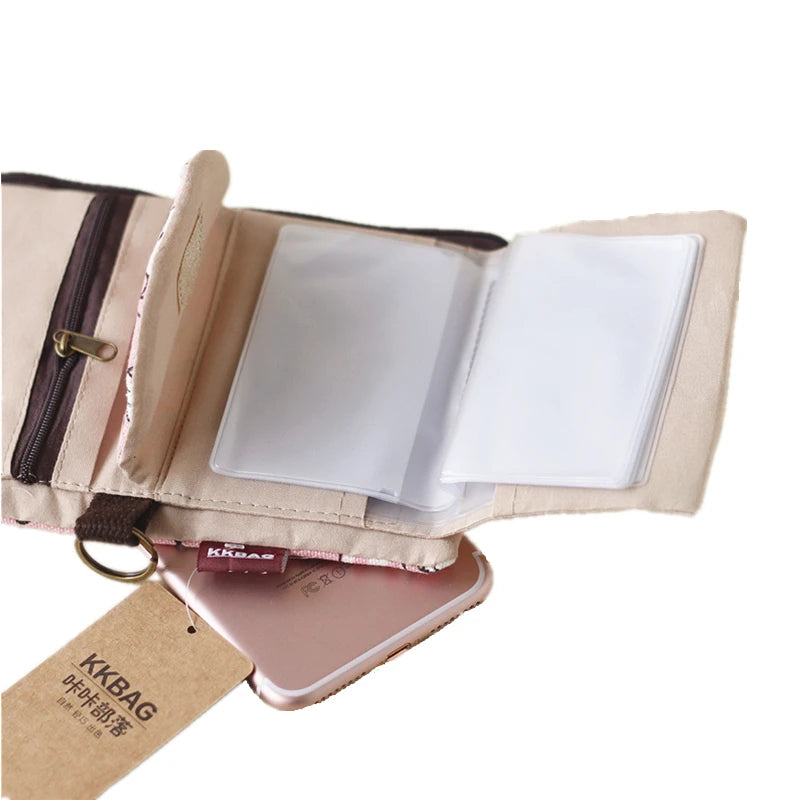 Handmade Three Fold Fabric Wallet Women Men Simple Short Zipper Purses for Teens Personality Multi-function Key Bag Card Holder
