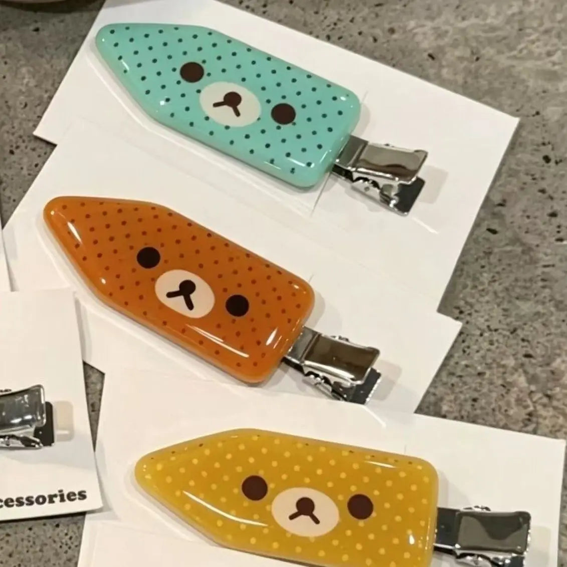 INS Bear Hair Clips Kiiroitori Polka Dot Glossy Resin Arrow Duckbill Side Barrettes Hairclips For Women Girls Jewelry