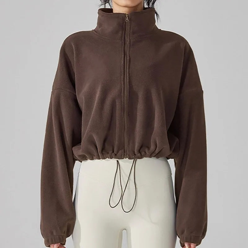 Blouse Outerwear Yoga Wear Women's Autumn/Winter Zip-up Long Sleeves Fleece-lined Warm New Casual Comfortable Minimalist Niche