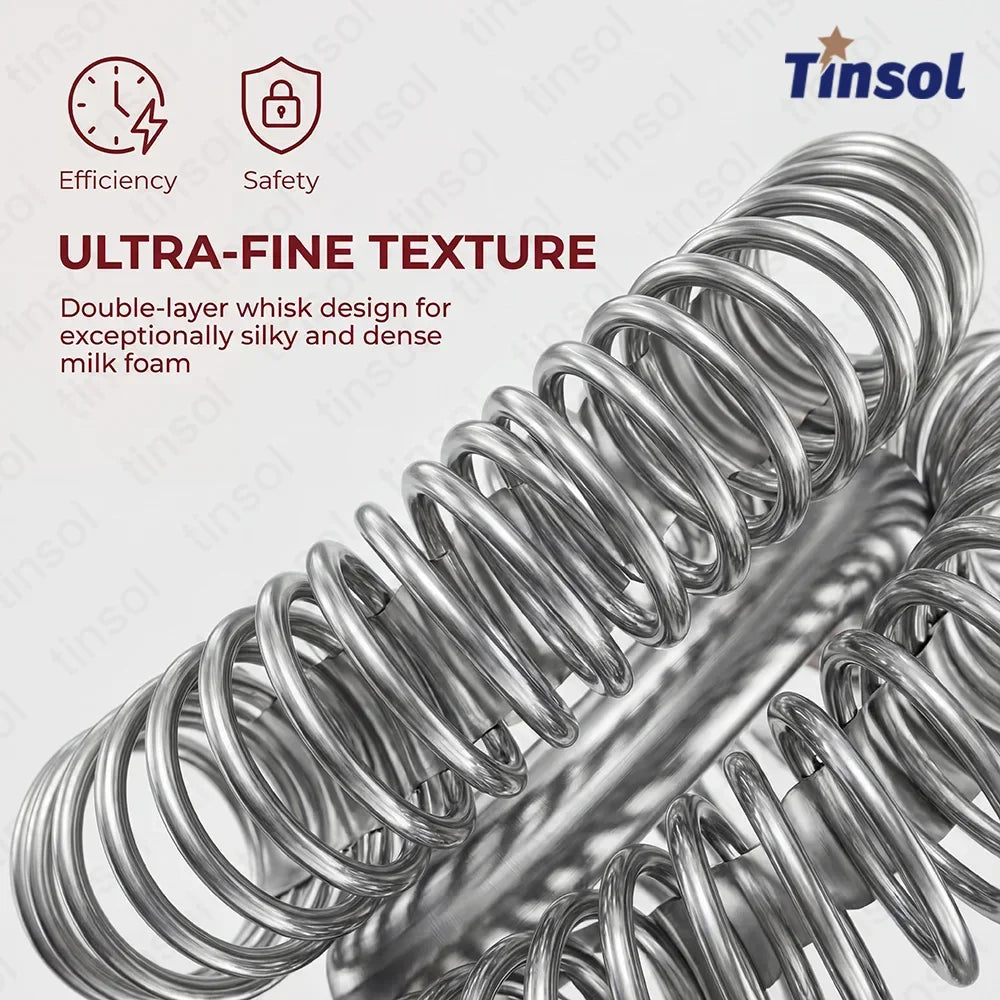 TINSOL Stainless steel electric milk frother, wireless milk frother, equipped with two types of whisks, Type-C rechargeable