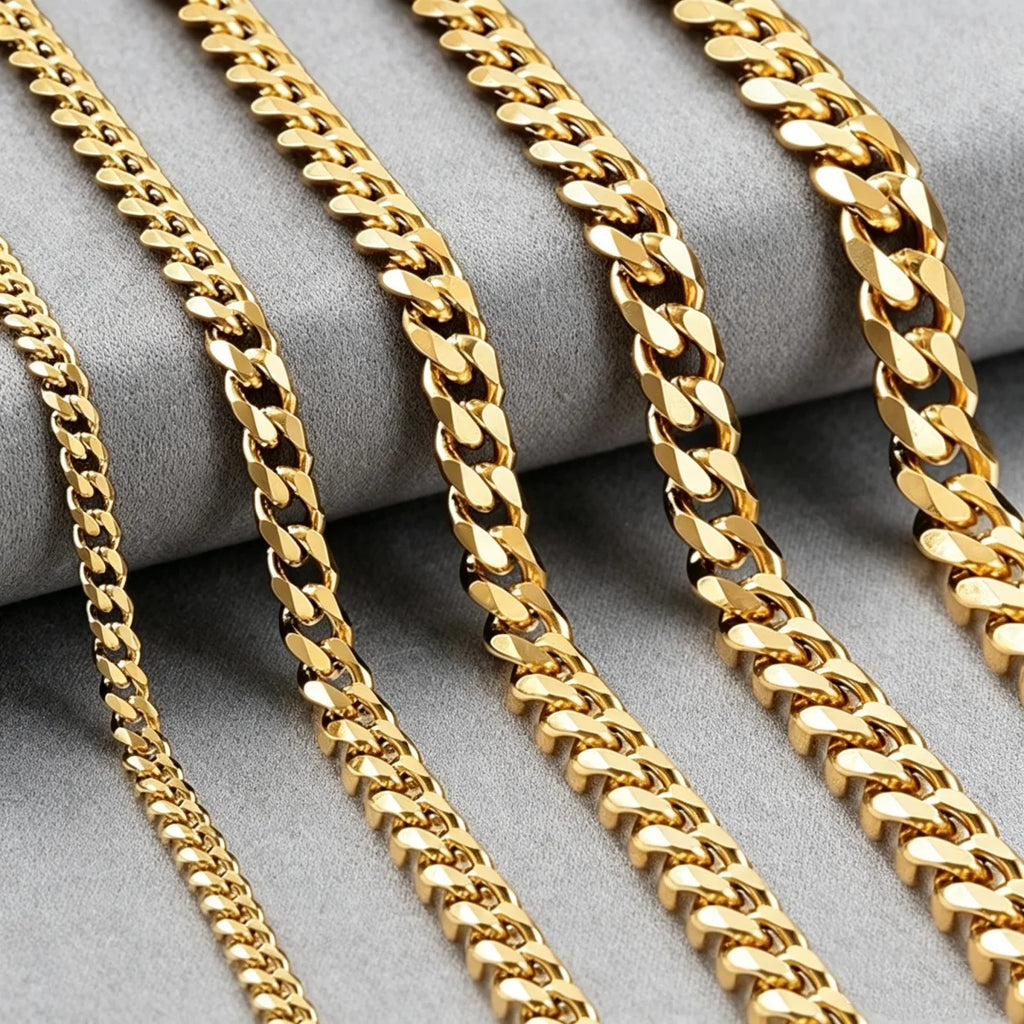 HNSP 3/5/7/9/12MM Stainless Steel Cuban Link Gold Chain Necklace For Men Jewelry Waterproof Accessory Gift