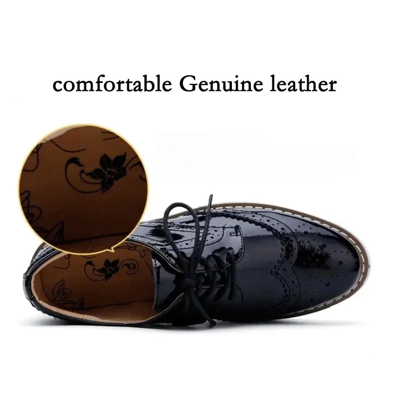 EOFK Spring Autumn Women Derby Platform Flats Brogue Leather Lace up Classic Bullock Footwear Gold Female Oxford Shoes Lady