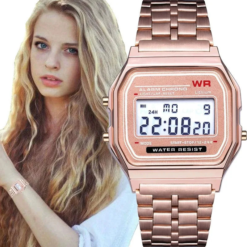 Steel Strap Watches Women Watch Men Business Clock Multifunction LED Digtal Sports Wrist Watch Electronic Clock Electron Wi