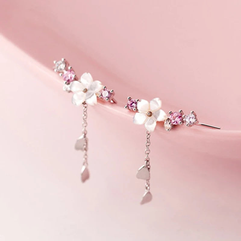 Luxury Crystal Flower Tassel Drop Earrings for Women Shiny Zircon Opal Long Dangle Earrings Girls Party Wedding Jewelry Gift