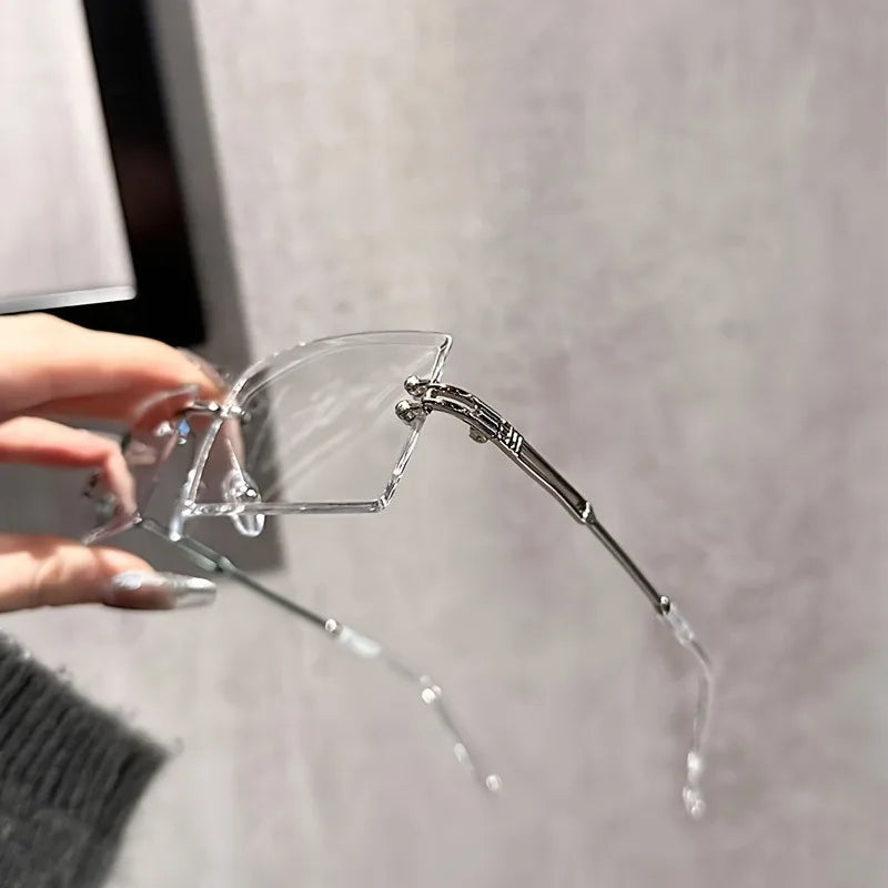 Chic Rectangle Rimless Clear Lens Glasses for Women Minimalist Fashion Eyewear Metal Frame Square Shape