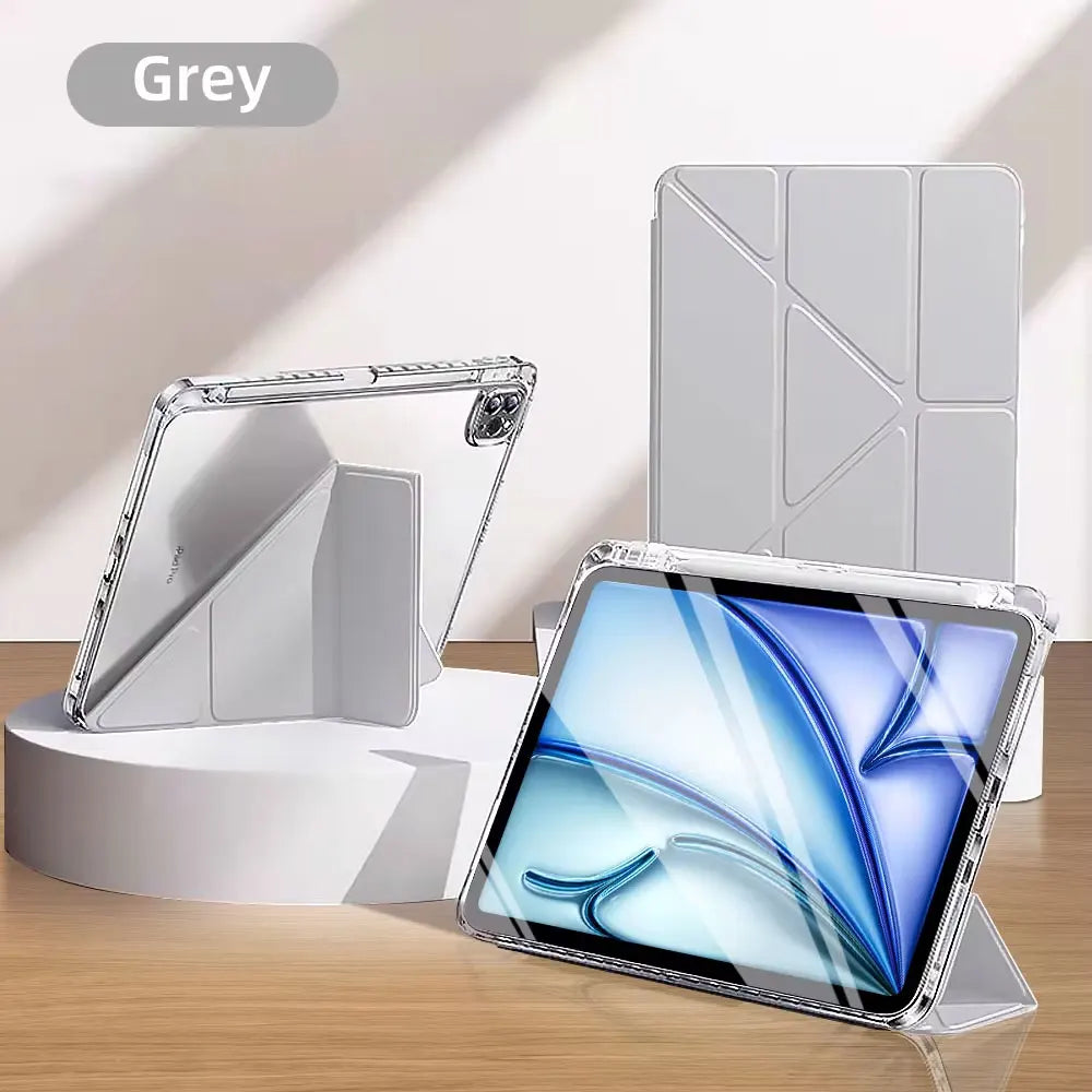Y-Fold Case compatible with iPad 11 10 9 8 7 Air10.9 11 13 inch /Mini 6 7th Gen / Pro 11 12.9 inch Crystal Clear with Pen Holder