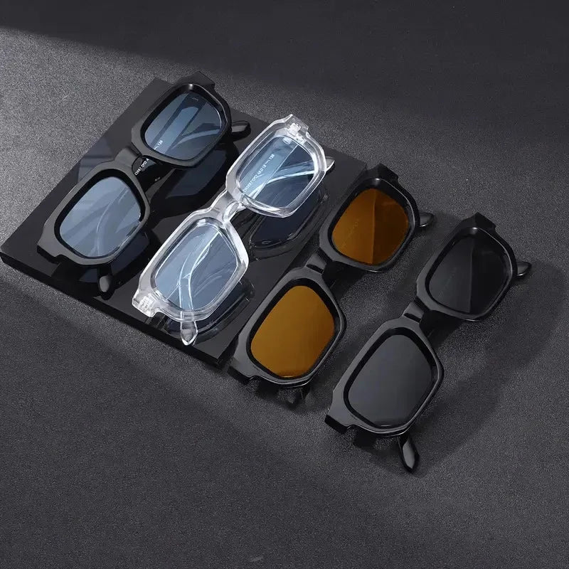 Set of 4 Men's Fashion Glasses Unisex Square Retro Decorative Sun Glasses Personalized Fashion Accessory Sunglasses