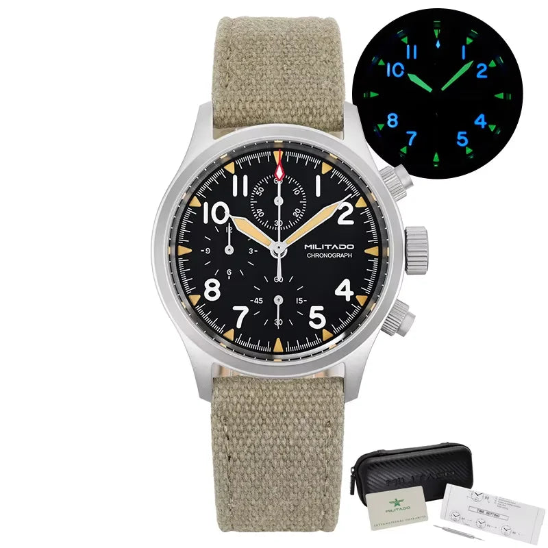 Militado ML1868KF 3 Dial Quartz Watch VK67 Sports Chronograph Watches Man Luminous Sapphire Glass 100M Waterproof 39Mm Watches