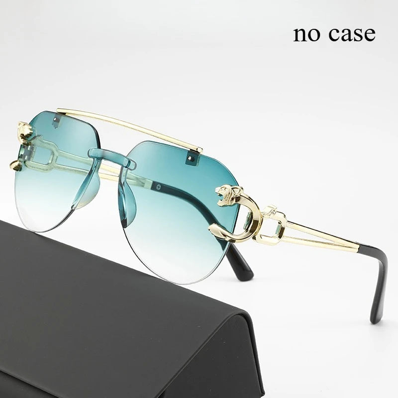 Frameless Beveled Sunglasses Frog Eyes Gradient Color UV Protection Oversized Sun Glasses