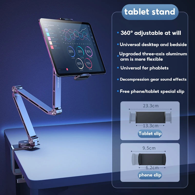 MoZhao Tablet Stand Desktop Support Stand Phone Holder 360° Rotating Folding Aluminum Alloy Office Fixing Magnetic Bracket