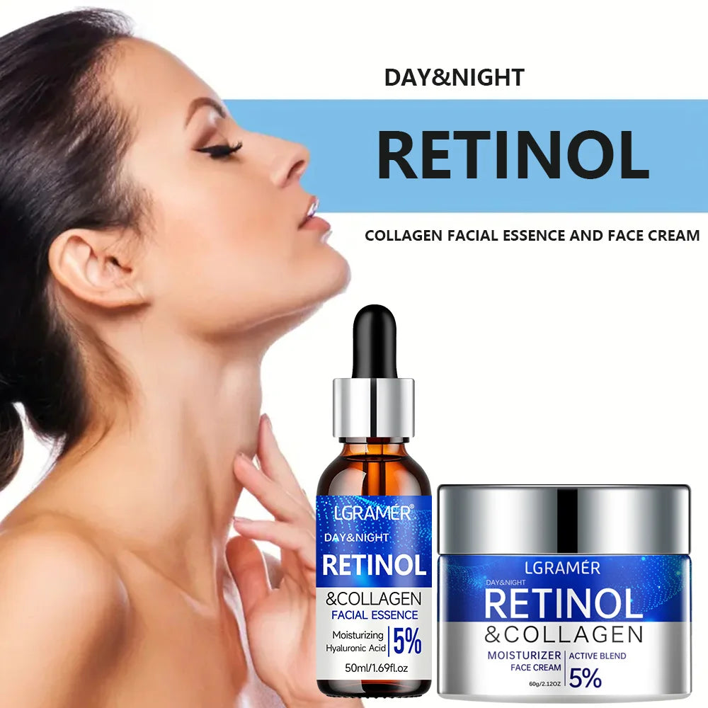 Retinol Cream Serum Combo Set Locks in Moisture Repairs Skin Smoothes Wrinkles Increases Elasticity for Younger Healthier Skin
