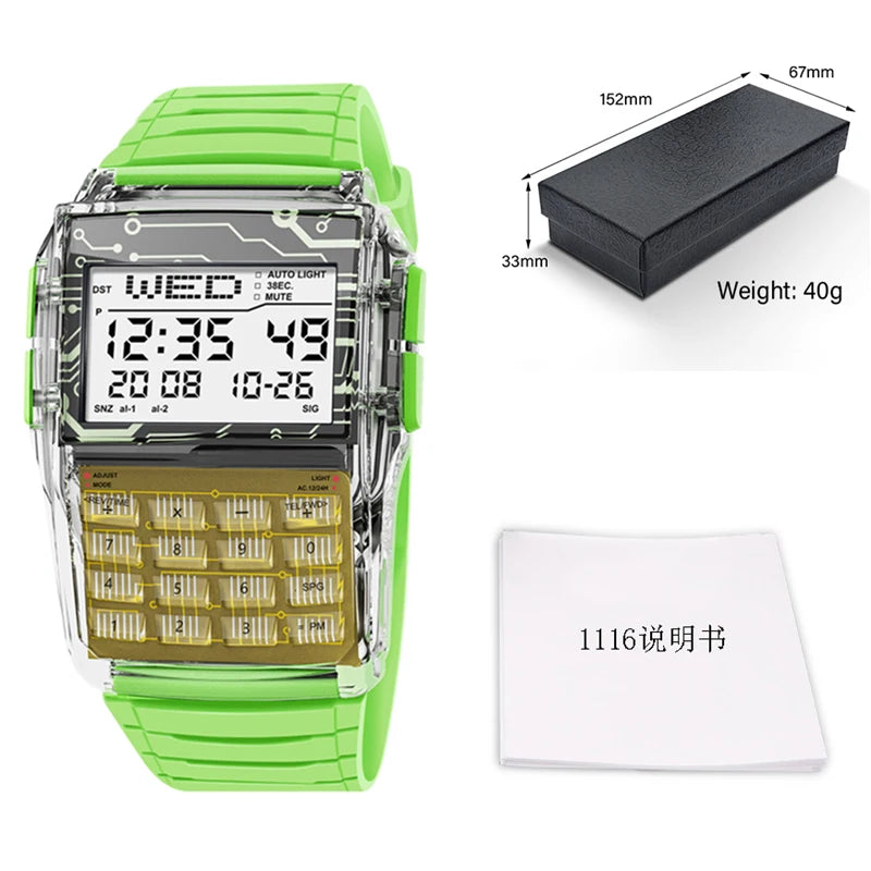 Multifunctional Men's Calculator Watch Fashion Luxury LED Electronic Watch Digital Sports  Watch Computer Style