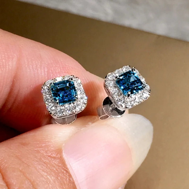 Huitan Eternity Green CZ Stud Earrings for Women Gold Color Luxury Bride Wedding Earrings Elegant Ear Accessories Party Jewelry