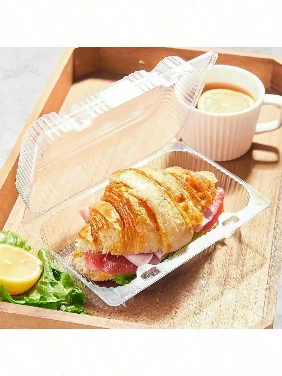 50 Clear Clamshell Food Containers & 200 Disposable PE Gloves Set, Disposable Takeout Boxes With Lids, Plastic Dessert Holders + Food Handling Gloves For Baking, Meal Prep, Parties, Picnics, Bakery, Restaurant, Home Kitchen