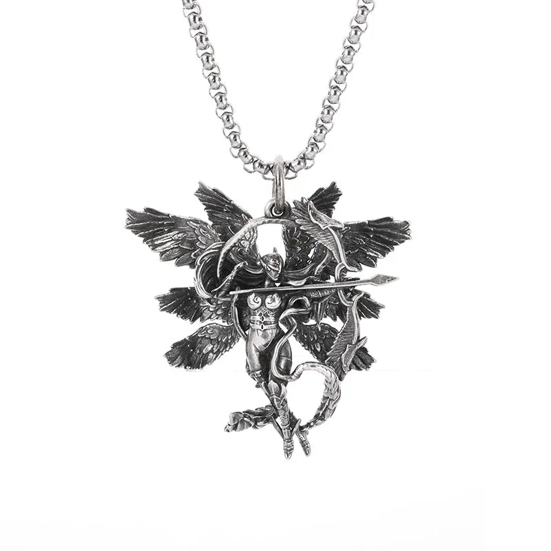 Vintage Silver Color Angel Wings Pendant Necklace Men Women Statement Punk Street Accessories Stainless Steel Chain Jewelry