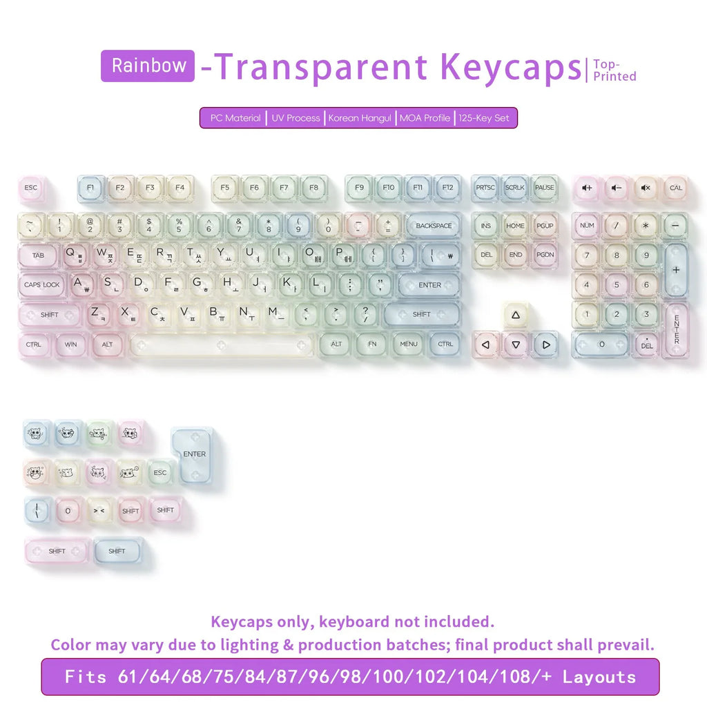 132 Keys Transparent Keycaps with Multi-Language English/ Korea /Russian for Mechanical Keyboard AK820 Pro Clear/ Misty Surface