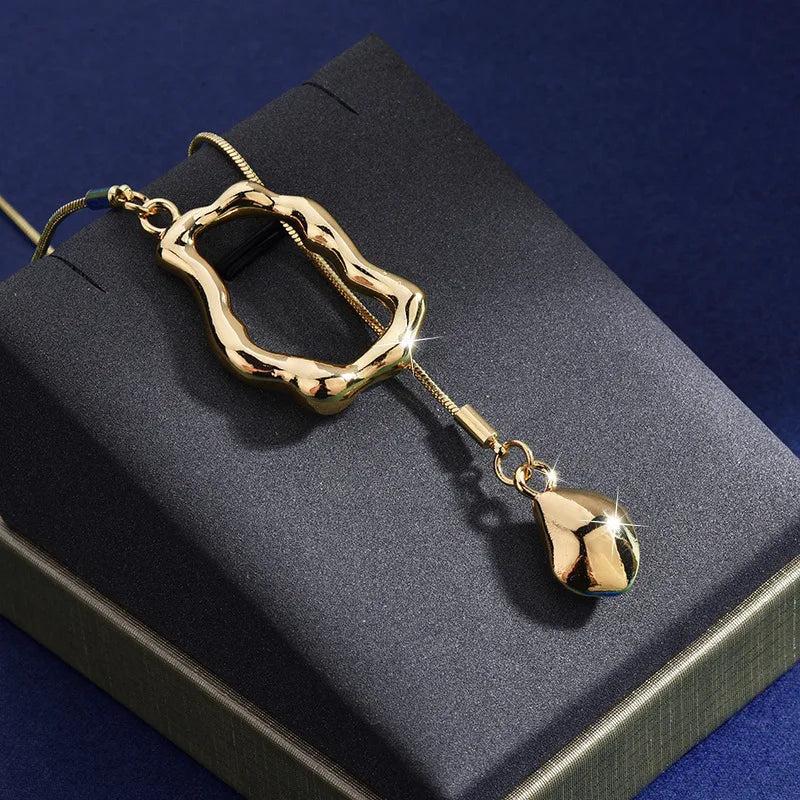 ZAKOL Stainless Steel Irregular Y-shaped Long Necklace for Women Exquisite Versatile Sweater Chain Charm Party Accessories Gift