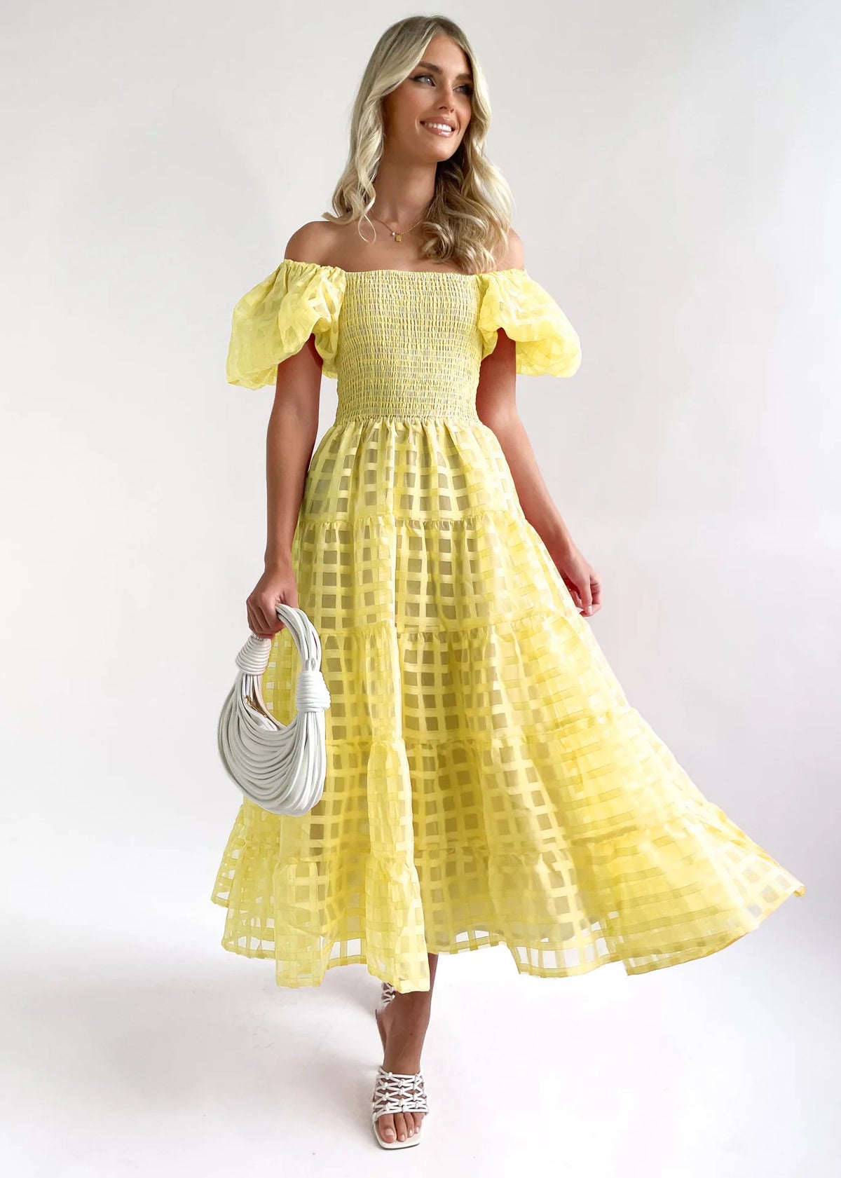 Fashion Party Maxi Dresses Women Holiday 2023 New Solid plaid Pleated A-line Dress Summer Women SHort Puff Sleeve Dress Elegant