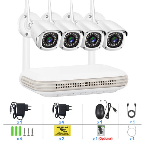 Ultra Wide WiFi Range Kit Camera 3MP H.265+2.8mm Wide Angle Ultra Clear Infrared Night Vision Closed Circuit Television 8-way