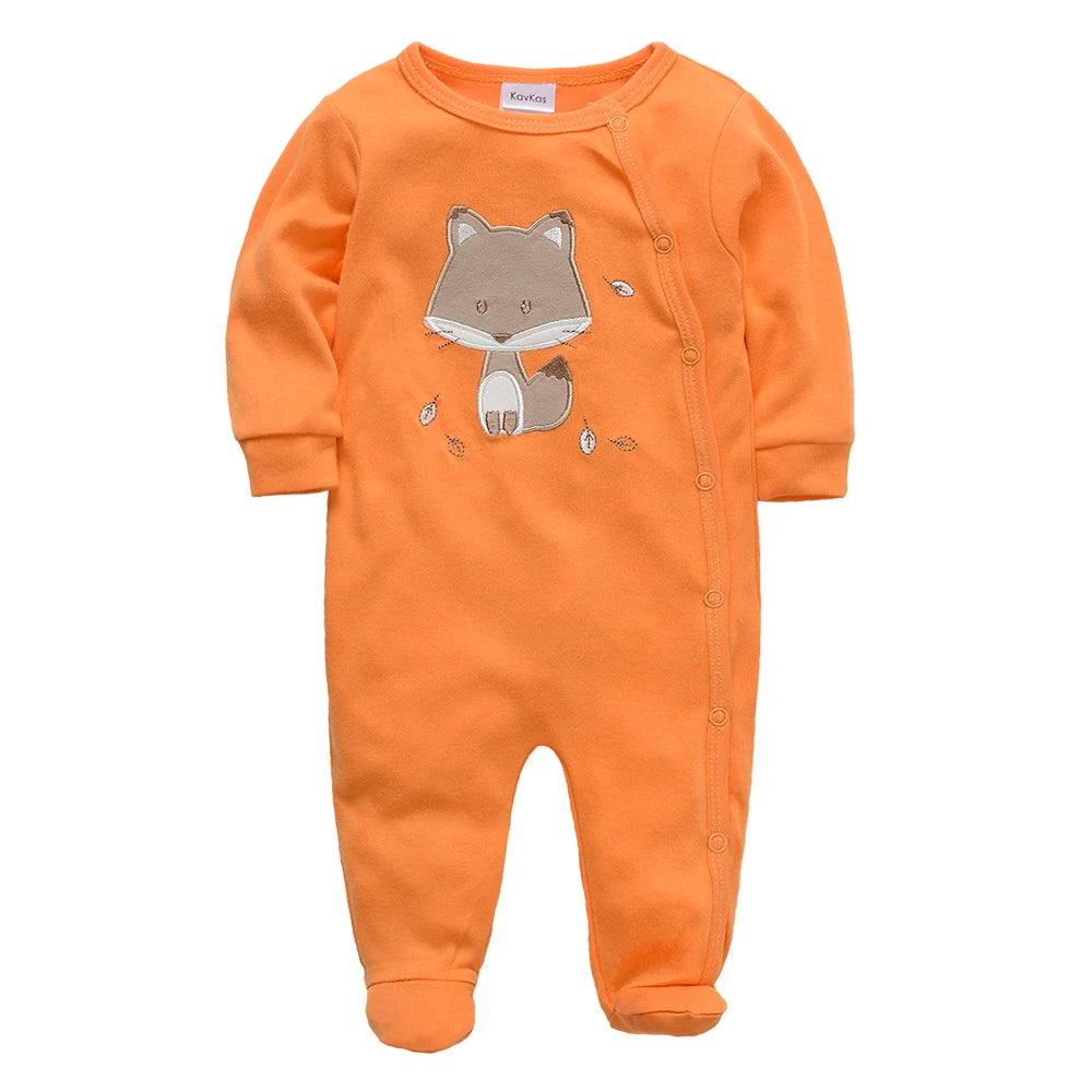 KAVKAS Baby Clothing Girls Pink Romper Cartoon Kids Pajamas Long Sleeve Jumpsuit Bebe Playsuit Girls Clothes  0`12 Monthes