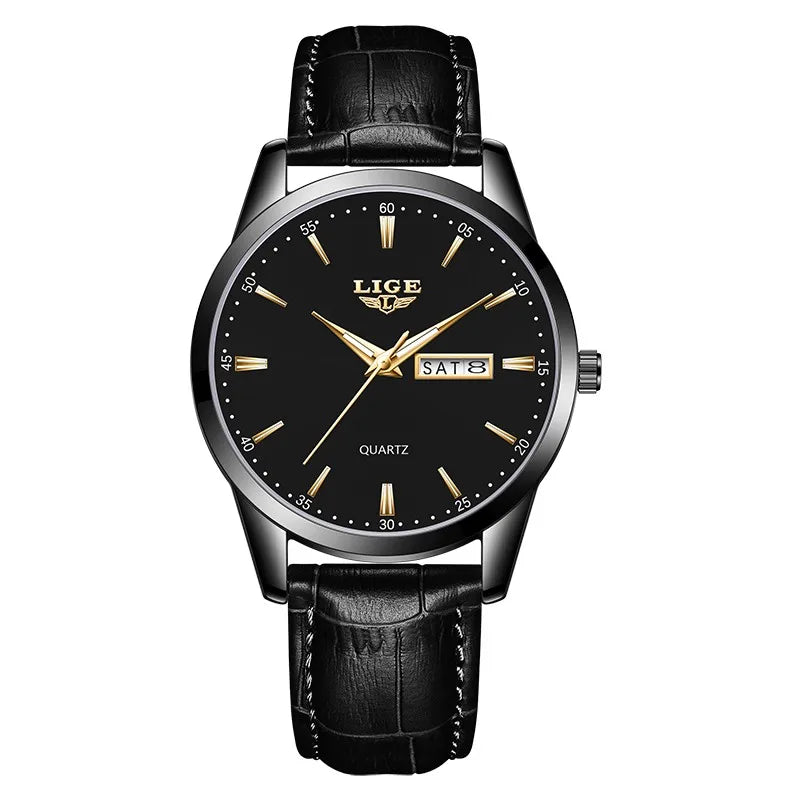 LIGE Fashion Watches Men Top Brand Luxury Quartz Watch Men Leather Strap Waterproof Business Casual Men Wristwatches Clock